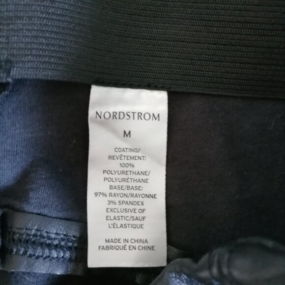 NWT Nordstrom Womens Black Mid Rise Elastic Waist Leather Legging Size Medium - Picture 5 of 7